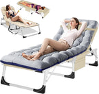DoCred Folding Lounge Chair with Mattress, 5 Position Adjustable Folding Sleeping Bed Cot Chaise Lounge Chairs Perfect for Sunbathing, Camping, Pool, Beach, Patio