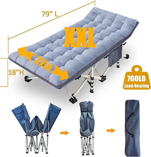 2 Pack 79" L x 32" W x 18" H Oversize XXL Camping Cot with Comfortable Mattress for Adults Extra Wide Cots for Sleeping Heavy Duty Folding Cot Camping Bed with Carry Bag for Home Office Outdoor