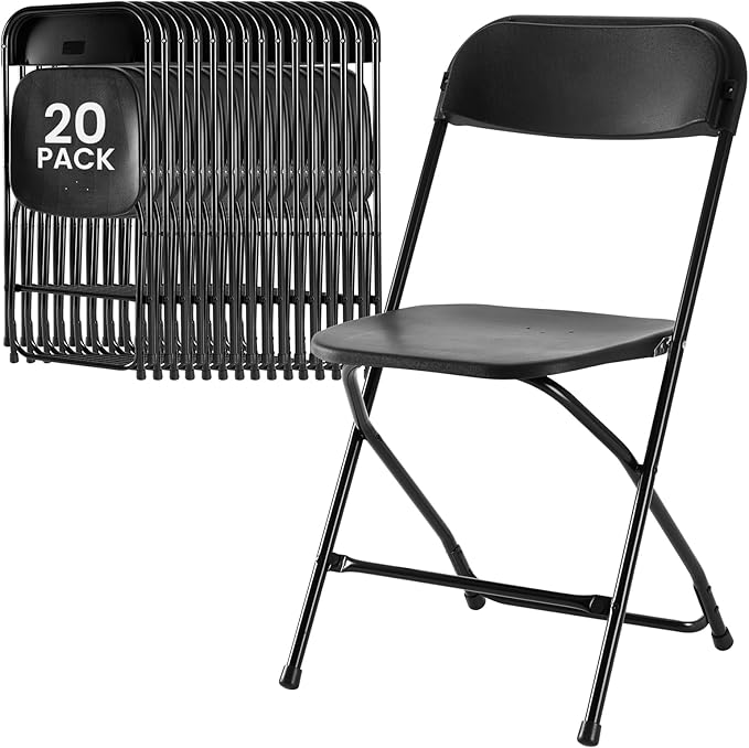 DUMOS Folding Chairs Sets of 20, 330lbs Capacity Plastic Stackable Home Office Chair, Portable Fold Up for Indoor Outdoor, Patio, Camping, Garden, Party (Black)