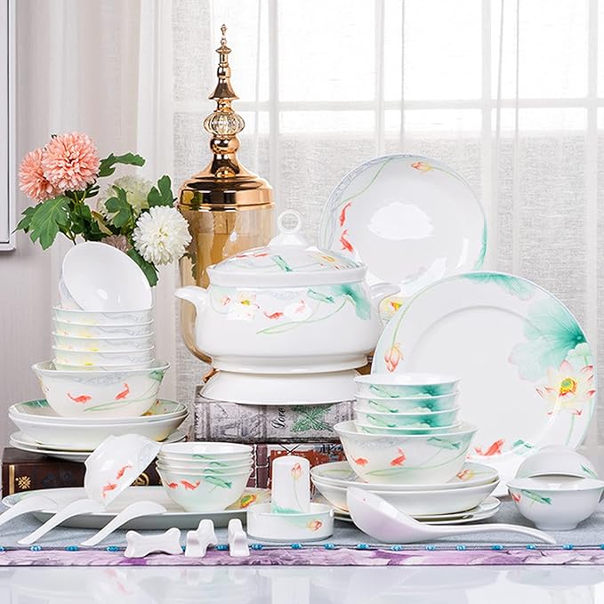 Cups and Saucers Set Nordic Ceramic Tableware Suit Glaze Dish Combination Dishes Suitable for Family Hotel Restaurant 58 Piece