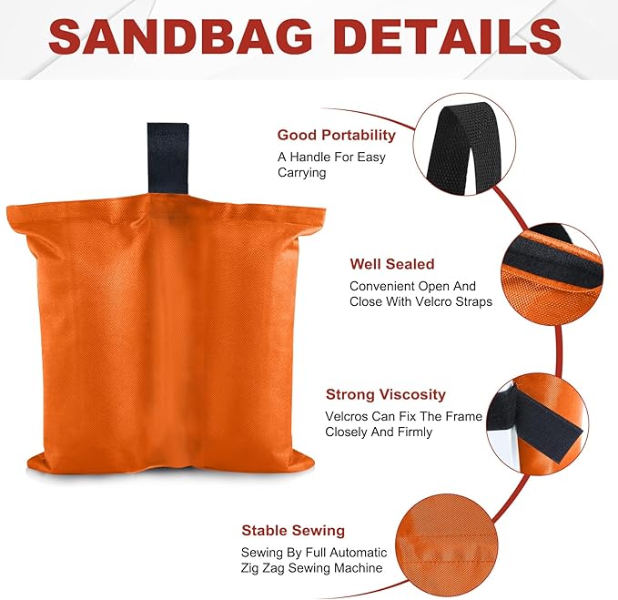 ABCCANOPY Canopy Weights 120 LBS Tent Sand Bags,4-Pack Orange (Without Sand)