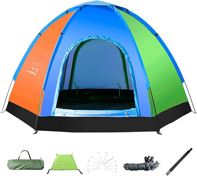 GeRRiT Family Tent with Awning, 2-6 Person Tunnel Tent, Outdoors Automatic Pop Up Beach Tent, Automatic Camping Backpacking Dome Shelter for Family, Festival, Hiking, Backpacking & Mountaineering