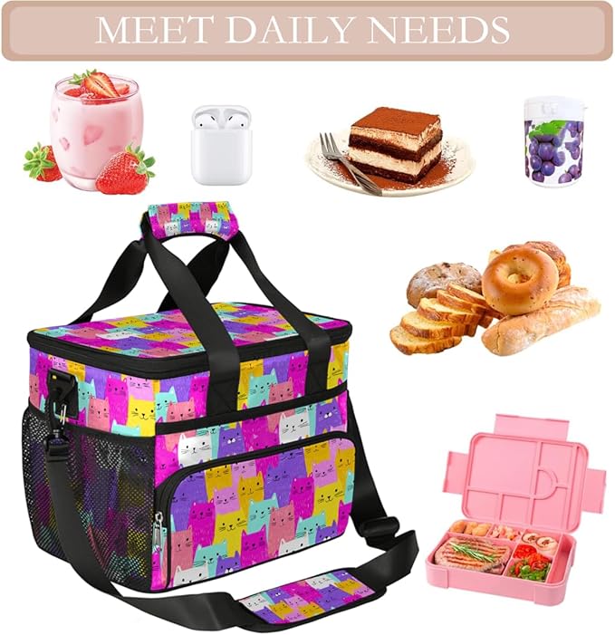 Pardick Colorful Animals Cat Cute Soft Cooler Bag Insulated Lunch Box for Men & Women, Large Leakproof Lunch Bag Portable Beach Cooler for Work, Picnic, Road Trips,Fishing, Travel, Camping,A-15