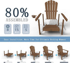 Stackable Adirondack Chair Set of 2, HDPE All-Weather Adirondack Chairs - Durable and Space Saving, Plastic Outdoor Fire Pit Chairs with Cup Holder,Wood