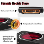 CUSIMAX Hot Plate for Cooking,1800w Double Infrared Burner,Portable Electric Stove with Adjustable Temperature Control,Ceramic Glass Hot Plate for Dorm Office Home Camp,Black Stainless Steel