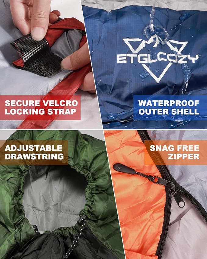 Single Sleeping Bag for Adults Kids 3-Season, Lightweight Waterproof Ripstop, Dual Zipper Bottom Vent, Compression Sack, Portable Camping Hiking Backpacking Gear