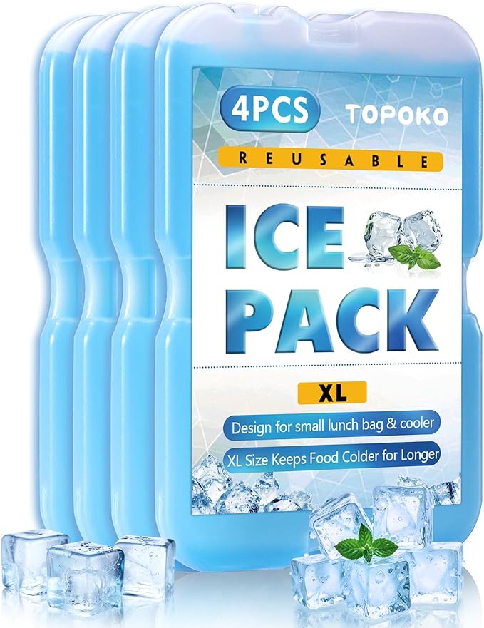 TOPOKO Ice Packs for Lunch Bags, Cooler, Freezer Packs for Lunch Box, Cooler Bag, Slim Reusable & Long-Lasting, BPA-Free, Quick Freeze, Perfect for Picnic, Camping, Beach, Outdoor Sports