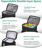 Tactical Lunch Box for Men, Large Insulated Lunch Bag for Adult, Heavy Duty Double Deck Expandable Lunch Cooler Bag with American Flag, Leakproof Soft Lunch Pail for Work Office Camping - Black