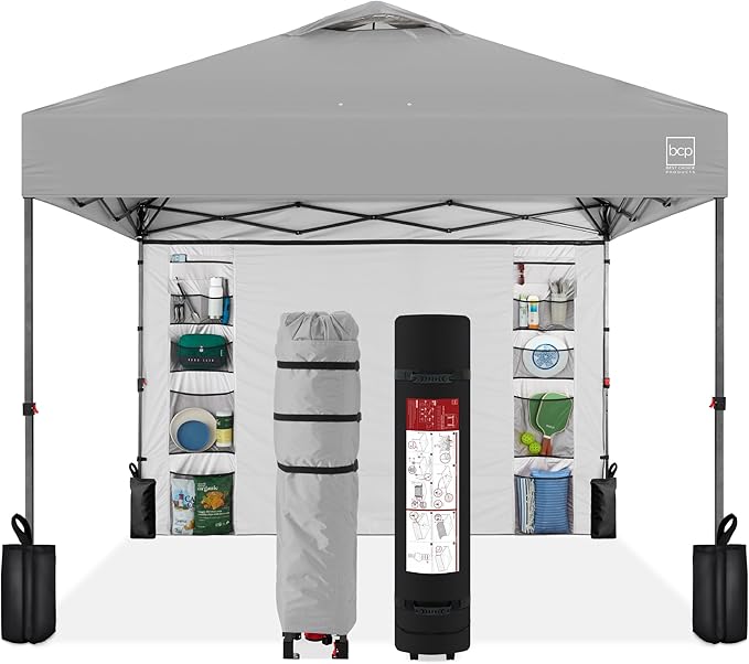 Best Choice Products 10x10ft Pop Up Canopy Tent with Sidewall, 1 Person 1 Minute Set Up, Carry Case, 4 Weight Bags - Silver