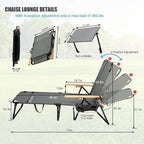 Folding Outdoor Chaise Lounge Chair with 360°Shade, 4 Position Portable Sun Tanning Chair with Headrest, Foldable Beach Lounge Chair with Cup Holders & Wooden Armrests for Patio Pool Lawn (Grey-B)