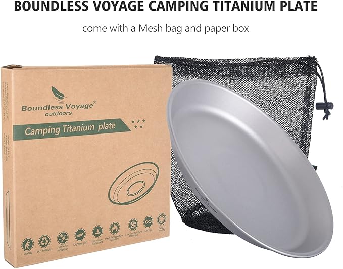 Boundless Voyage Titanium Dish Plate Bowl Set with Carry Bag Outdoor Camping Pan Tableware Cookware Mess Kit for Food Fruit Sauce Ti1111T