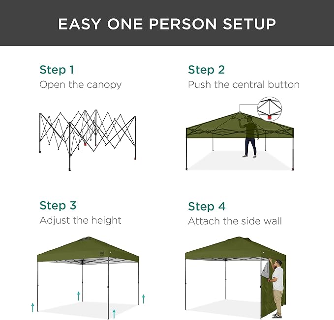 Best Choice Products 10x10ft Pop Up Canopy Tent with Sidewall, 1 Person 1 Minute Set Up, Carry Case, 4 Weight Bags - Olive Green