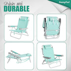 SUNNYFEEL Extra Wide Low Beach Chair 2 Pack 5 Position Lay, XL Oversized Portable Folding Camping Chairs with Cup Holder for Outdoor/Sand, Foldable Backpack Beach Chair for Adults Heavy Duty 500 LBS