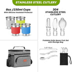 27PCs Outdoor Camping Cookware Kit Portable Cooking Set Non-Stick Tableware with Foldable Spoon Fork Cup Picnic Combination Supplies