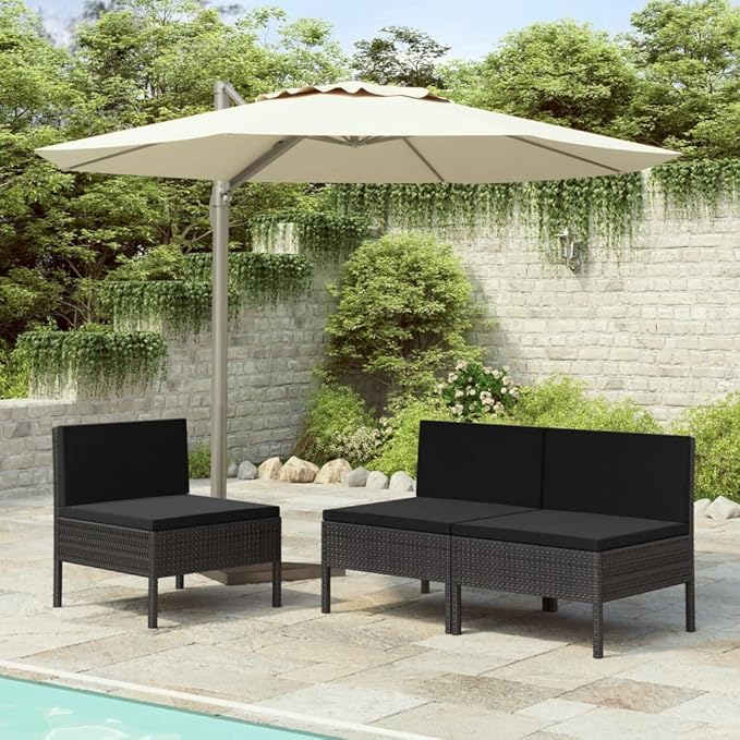 Patio Chairs 3 pcs with Cushions Poly Rattan ,Garden Chairs,Furniture Set,Outdoor Chairs,Lawn Chairs,Balcony Chairs,Study Chair,Camping Chair,for Dining Room,Living Room,Study Room,Garden,Black