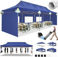 HOTEEL 10x30 Heavy Duty Pop Up Canopy Tent with 5 Sidewalls&Wheeled Bag, Commercial Event Party Tent Wedding Instant Canopy Waterproof, Upgraded Thicked Hexagonal Legs, UV 50+, Deep Blue