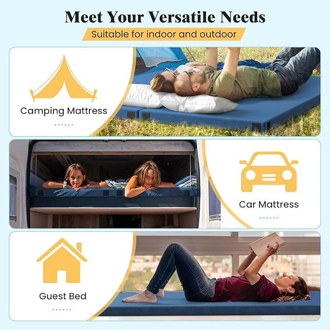 Goplus Memory Foam Camping Mattress, Portable Roll up Sleeping Pad w/Anti-Slip Bottom, Travel Bag, Single/Twin Waterproof Floor Mat, Guest Bed