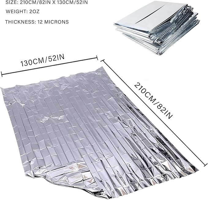 Emergency Foil Blanket Silver (25 Pack), Survival Thermal Mylar Blankets Individually Packaged Perfect for Outdoors, Hiking, Survival, Marathons or First Aid