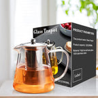 PARACITY Glass Teapot Stovetop 32 OZ, Borosilicate Clear Tea Kettle with Removable 18/8 Stainless Steel Infuser, Teapot Blooming and Loose Leaf Tea Maker Tea Brewer for Camping, Travel (950ML)