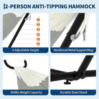 Double Hammocks with Stand for Outside, Portable Space Saving Heavy-Duty Steel Stand for Indoor Outdoor Patio with Carrying Bag, 450 lbs Capacity