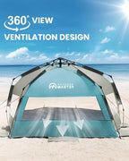 OutdoorMaster Beach Tent Sun Shelter for 3-4 Person, Pop Up Beach Tent Easy Setup with Sandbags, Portable Sun Shade Canopy with Carrying Bag for Beach & Outdoor, UPF50+ UV Protection, Family Size