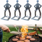 OYASUMI Funny BBQ Man Hot Dog Holders, 4 PCS Reusable Stainless Steel Sausage Stands, Portable Hot Dog Roasters, Barbecue Grill Accessories for Camping & Party Gifts
