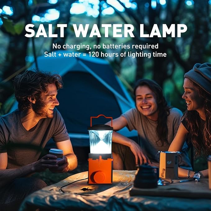 Salt Water Lamp - No Battery Needed, 350LM Brightness, 120-150 Hours Continuous Light, Portable LED Lantern for Fishing, Camping, Yoga & Home Use - FCC, RoHS , CE, Certified
