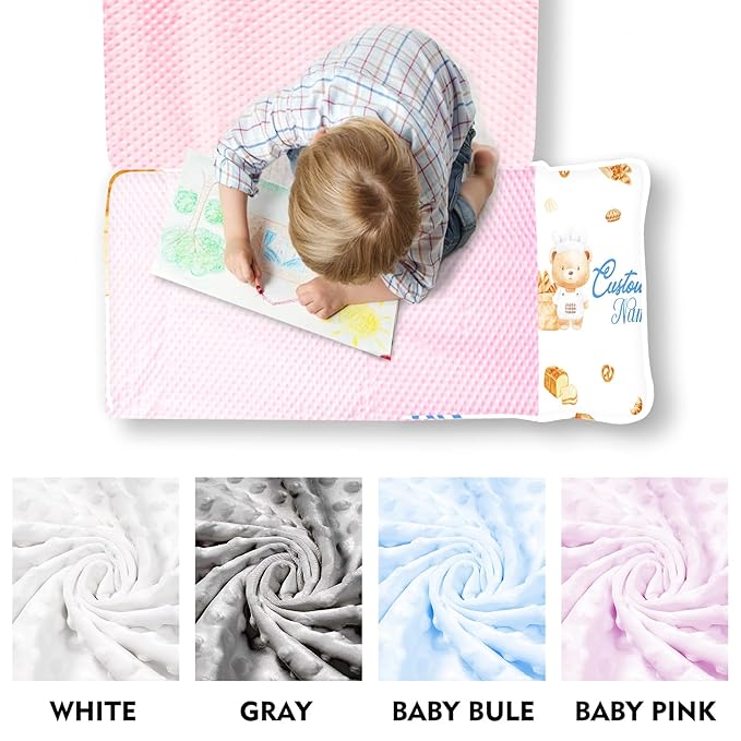 Custom Toddler Nap Mat for Preschool, Personalized Name Kids Sleeping Bag with Bear Parrern for Daycare, Roll Up Sleeping Mat with Removable Pillow and Soft Dot Minky Blanke for Girls Camping