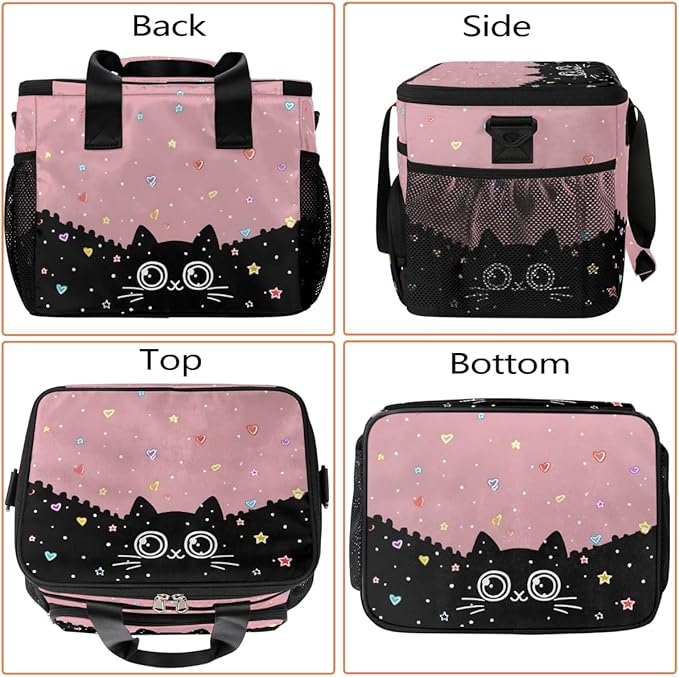 Pardick Cute Cat Black Soft Cooler Bag Insulated Lunch Box for Men & Women, Large Leakproof Lunch Bag Portable Beach Cooler for Work, Picnic, Road Trips,Fishing, Travel, Camping,A-14