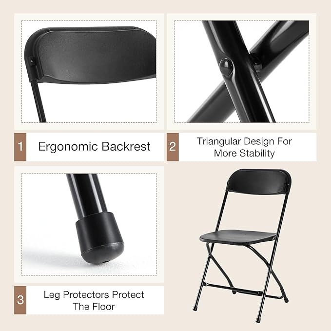 DUMOS Folding Chairs Sets of 20, 330lbs Capacity Plastic Stackable Home Office Chair, Portable Fold Up for Indoor Outdoor, Patio, Camping, Garden, Party (Black)