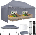 CROWN SHADES 10x20 Pop Up Canopy Tent, Thicken Frame Commercial Heavy Duty Tent, 4 Sidewalls 8 Stakes & 4 Sandbags & 4 Ropes, Outdoor Canopies for Events, Parties, Gray
