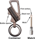 SURVIVE Permanent Match Bottle Opener Metal Keychain, Reusable Survival Fire Starter Lighter, Emergency Waterproof Striker Stick Kit
