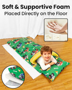 Primlect Toddler Thickened Foam Nap Mat with Pillow, Extra Large 55"x35", Soft, Supportive Sleeping Bag with Detachable, Washable Cover, for Sleepover, Home, Travel, Boys and Girls