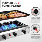 Bonnlo 4 Burner Portable Propane Griddle, 40,000BTU Gas Grill with Enameled Tray, Rolling Flat Top Grill with Electronic Ignition, Side Shelve & Regulator, Ideal for Outdoor Patio Cooking BBQ