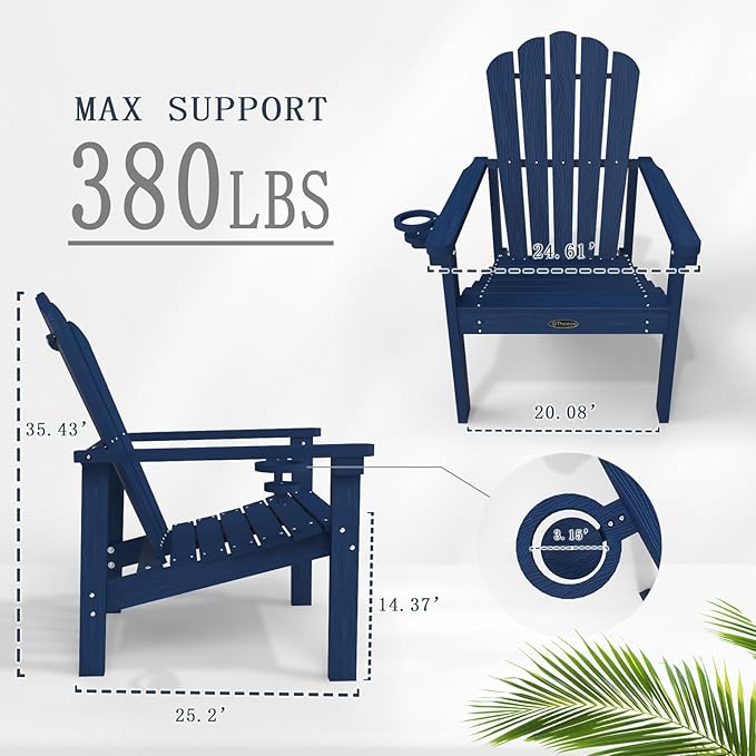 Stackable Adirondack Chair Set of 4, HDPE All-Weather Adirondack Chairs - Durable and Space Saving, Plastic Outdoor Fire Pit Chairs with Cup Holder,Navy Blue