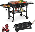 BESTFIRE Foldable Flat Top Grill, Outdoor Griddle-3 Burner Propane Griddle with Two Foldable Shelves,36" Flat Grills Outdoor-45,000 BTU Gas Grill for BBQ& Outdoor Cooking,Black