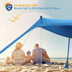 Beach Canopy Beach Tent Pop Up Shade 7.5X7.5 FT Portable Sun Shelter Extra Windproof Rope Stable Sun Protection with Carry Bag Easy Set Up for Family Outdoor Camping Fishing Backyard Picnics