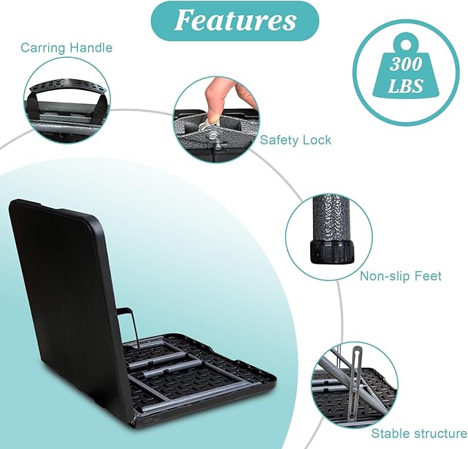 4FT Plastic Folding Table - Lightweight & Portable for Camping, Picnic, Card Games - Indoor Outdoor Foldable Dining & Utility Table (Black-2set)