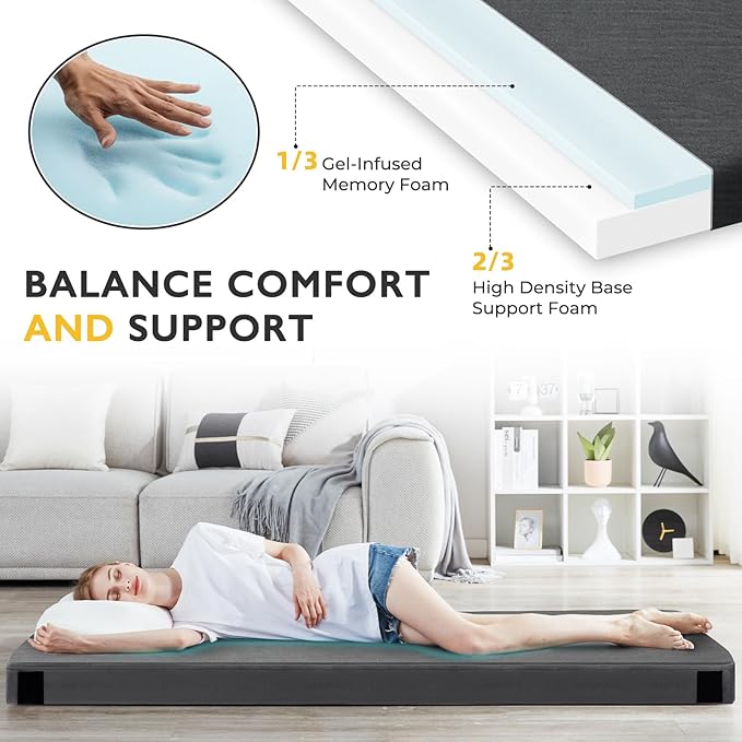 Kingfun 3 Inch CertiPUR-US Memory Foam Camping Mattress, Waterproof Roll up Sleeping Pad, Thick Floor Sleeping Mats for Tent with Removable Travel Bag