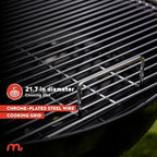 Megamaster 22" Heavy Duty Charcoal Barbecue Grill with Adjustable Air Vent, 354 SQ. In Cooking Area, Storage Rack, 2 Wheeled Portable Grill for Camping, Outdoor Cooking, and More - 810-23002