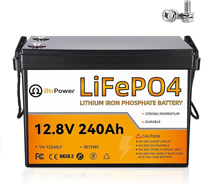 12.8V 240Ah Lithium Battery,3072Wh Deep Cycle LiFePO4 Battery with 100A BMS,8000+ Cycles,Perfect for Home Storage,Off-Grid,Camping,Solar,Bankup Power etc.
