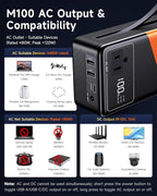 Large Power Bank for Camping Essentials Portable Power Station 99.9Wh Small Electric Generator with 110V 80W Rated 120W Peak AC Plug in Output 60W Type-C Home Backup Outdoor Emergency, Black Orange