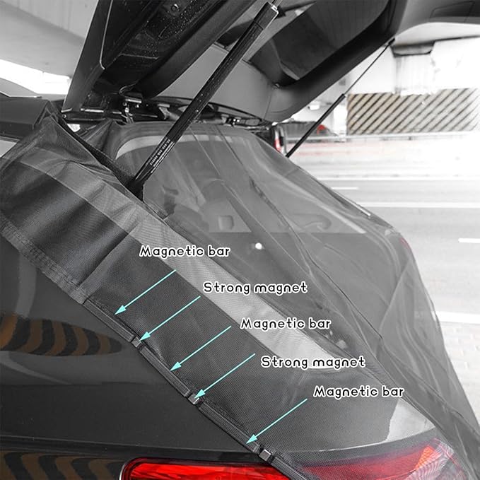 Car Tailgate Mesh Screen, Magnetic Mount Auto Tailgate Rear Windshield Sunshade Net, Breathable Trunk Mesh Tent Vehicle Camping for SUV Van MPV, Camping Gear Accessories