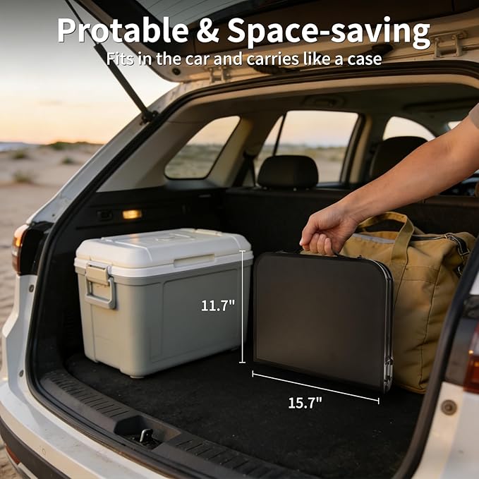 2FT Small Camping Portable Table, Black Aluminum Frame, Adjustable Height up to 21", Lightweight Carry Handle, Portable for Travel, Camping Outdoor Use