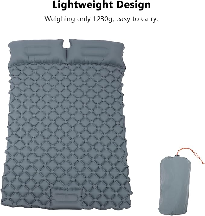 Sleeping Pad, 2 Person Self Inflating Camping Mat, TPU Camping Mattress with Snap Buttons for Couples (Grey)