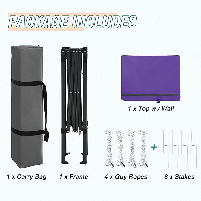 EAGLE PEAK 6x4 Instant Pop Up Canopy Tent with 1 Half Wall Panel, Straight Leg Sun Shelter, Portable Canopy with Carry Bag for Camping, Beach & Sports, Purple