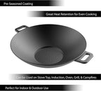 Cast Iron Wok-14” Pre-Seasoned, Flat Bottom Cookware with Handles-Compatible with Stovetop, Oven, Induction, Grill, or Campfire by Classic Cuisine, (82-KIT1088)