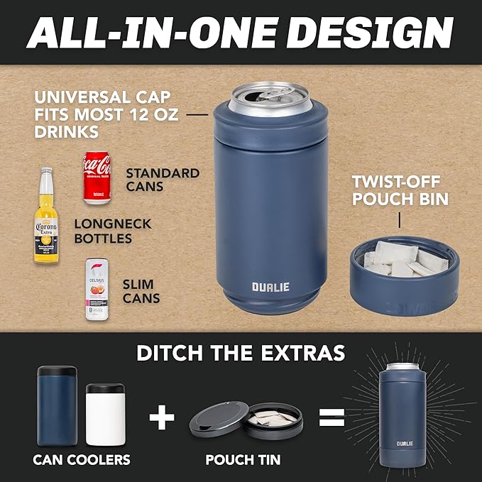 DUALIE Lower Deckie - Insulated 12 oz Can Cooler with Pouch Container - Universal Drink Holder with Built-in Pouch Bin - Choose Your Color