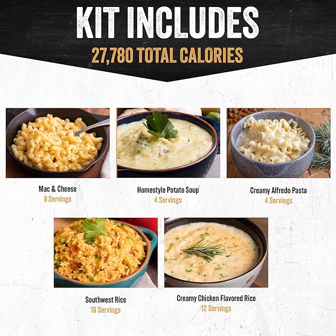 Ready Hour 2-Week Emergency Food Supply (114 Servings), Emergency Storage, Freeze-Dried Kit Meal Entrées, Real Non-Perishable Meals, 25-Year Shelf Life Food, Portable Flood-Safe Container