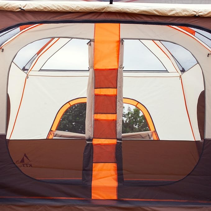 KTT Extra Large Tent 10-12-14 Person(A),Family Cabin Tents,2 Rooms,3 Doors and 3 Windows with Mesh,Straight Wall,Waterproof,Double Layer,Big Tent for Outdoor,Picnic,Camping,Family Gathering
